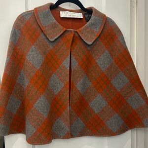Charles Nolan New York Plaid Orange Grey short cape sz M